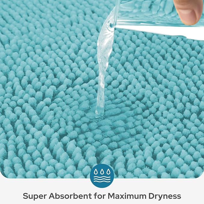 BYSURE Aqua Blue Bathroom Rugs Sets 3 Piece Non Slip Extra Absorbent Plush Chenille Soft Washable Bath Mats