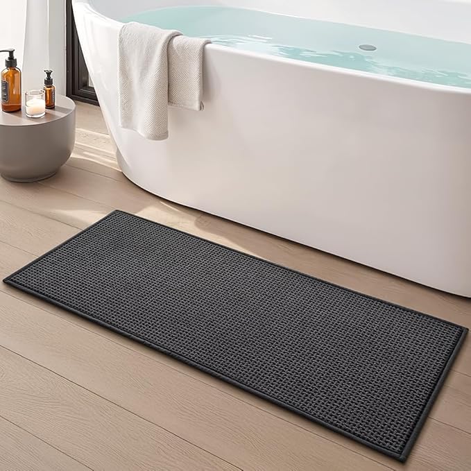 Bathroom Rugs Non Slip Washable, Super Absorbent Thin Bath Mat for Small Quick Dry Low Pile Bathroom Rug, (Black, 47″x20″)