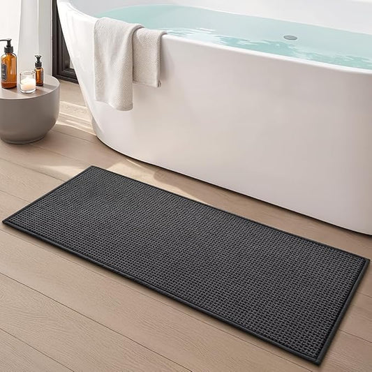 Bathroom Rugs Non Slip Washable, Super Absorbent Thin Bath Mat for Small Quick Dry Low Pile Bathroom Rug, (Black, 47″x20″)