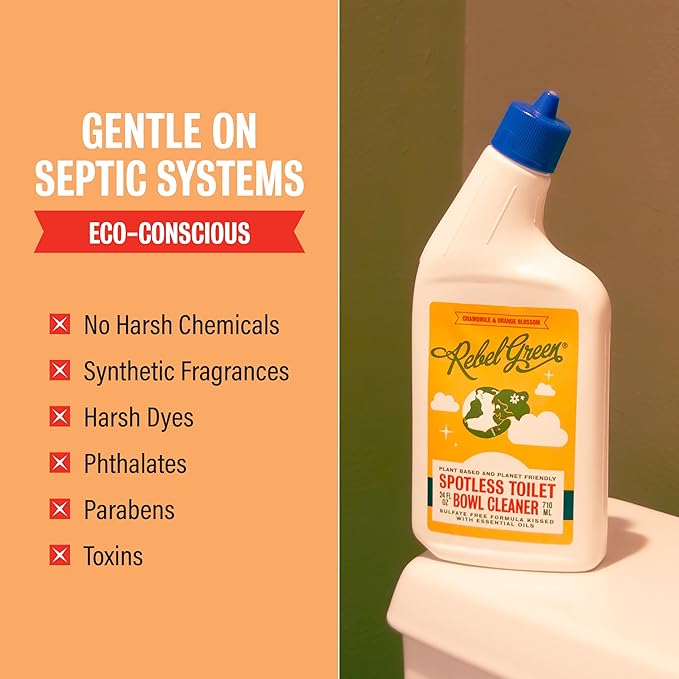 Rebel Green Spotless Toilet Bowl Cleaner - Natural, Plant-Based, Organic, Eco-Friendly, Non-Toxic Bathroom Cleaner, Chamomile Orange Blossom Scent - 24 oz - 2 Pack