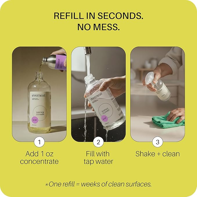 Everneat Probiotic Surface Cleaner Concentrate – Cleans for Days, Refillable, Non-Toxic | Refill Bottle Makes 16 Spray Bottles | Lavender, Clary Sage, Copaiba & Orange EO | 16 oz (Just Add Water)