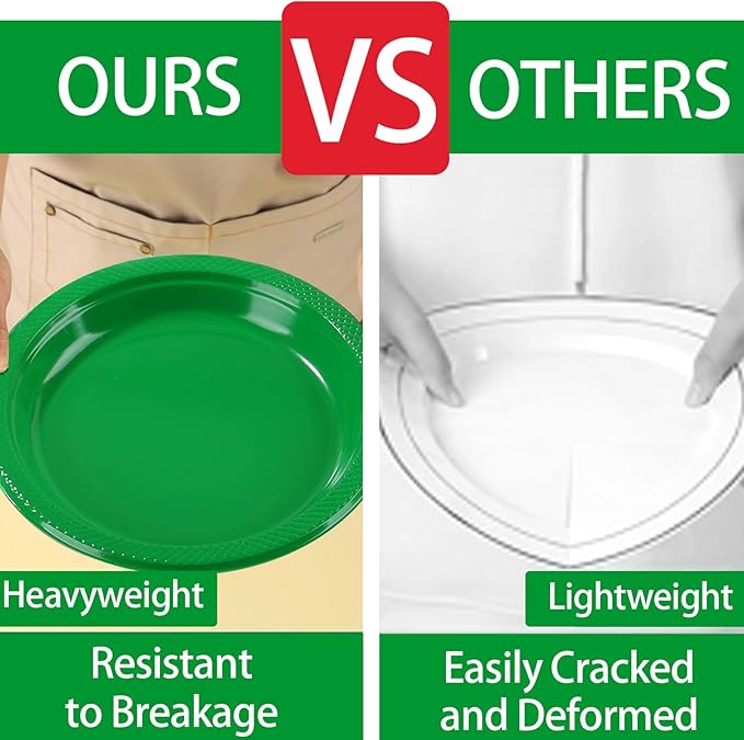40 Pcs Green Plastic Plates for Graduation Party, Green Disposable Plates Heavy Duty, 20-9" and 20-7" Green Plates for Birthday Soccer Party