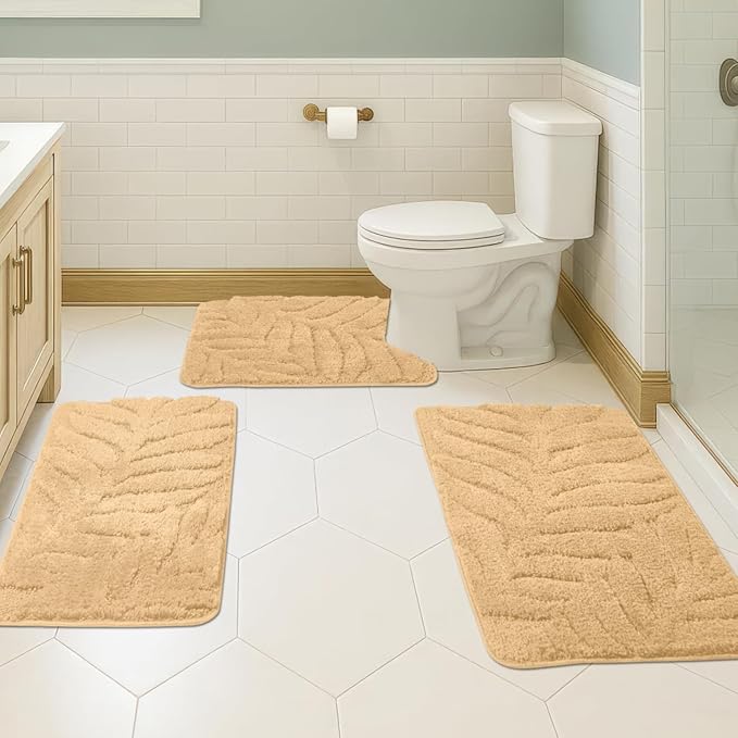 Bath Rugs Set 3 Pieces Bathroom Mat Soft Absorbent Plush Shaggy Soft Floor Non Slip Shower Bath Tub Machine Washable