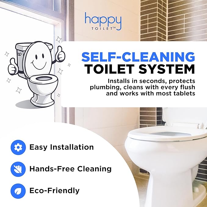 Happy Toilet Cleaner Automatic Toilet Bowl Cleaner 10 Pack - Easy to Install Toilet Tablet Holder - Self-Cleaning Toilet System, Deep Clean with Every Flush - Made in the USA