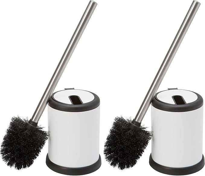 Bath Bliss Toilet Brush and Holder | Self Closing Lid | 360 Degree Brush Head | Bathroom Cleaning | Compact Size | Storage and Organization | White (Pack of 2)