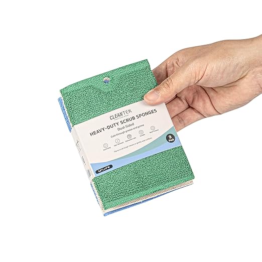 Restaurantware Scouring Pad 3 Count 5.5 x 3.9 Inches Plastic Steel Wool Sponge Metal Scrubber Durable Odor Free Scrubber Multi-Color Blue+Beige+Green Household Cleaning Sponge