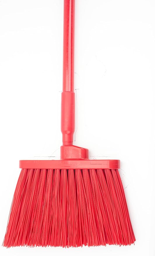 SPARTA 41083EC05 Plastic Color Coded Broom, Unflagged Bristles, Long Broom With Angled Head For Small Debris Cleaning, 56 Inches, Red