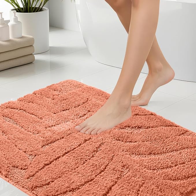 Bath Rugs Set 3 Pieces Bathroom Mat Soft Absorbent Plush Shaggy Soft Floor Non Slip Shower Bath Tub Machine Washable (Spice-Leaf, 20"x32"/20"x20"/17"x24")