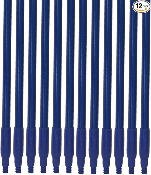 SPARTA Fiberglass Broomstick Replacement Broom Handle with Acme Threaded Tip for Industrial Cleaning Tools, Fiberglass, 60 Inches, Blue, (Pack of 12)