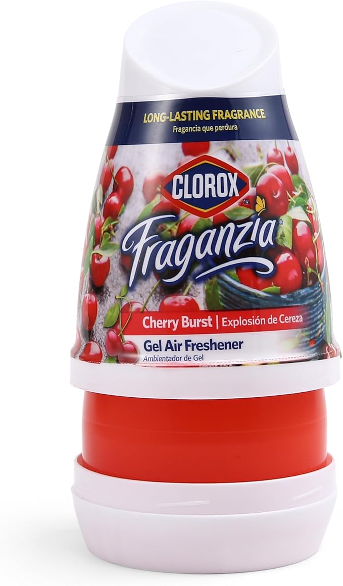 Clorox Fraganzia Gel Air Freshener Cone, Cherry Burst Scent - No-Plug, Battery-Free Air Freshener for Small Rooms, Closets, Kitchens, Bathrooms, Offices and More, 6 Ounce - 12 Pack
