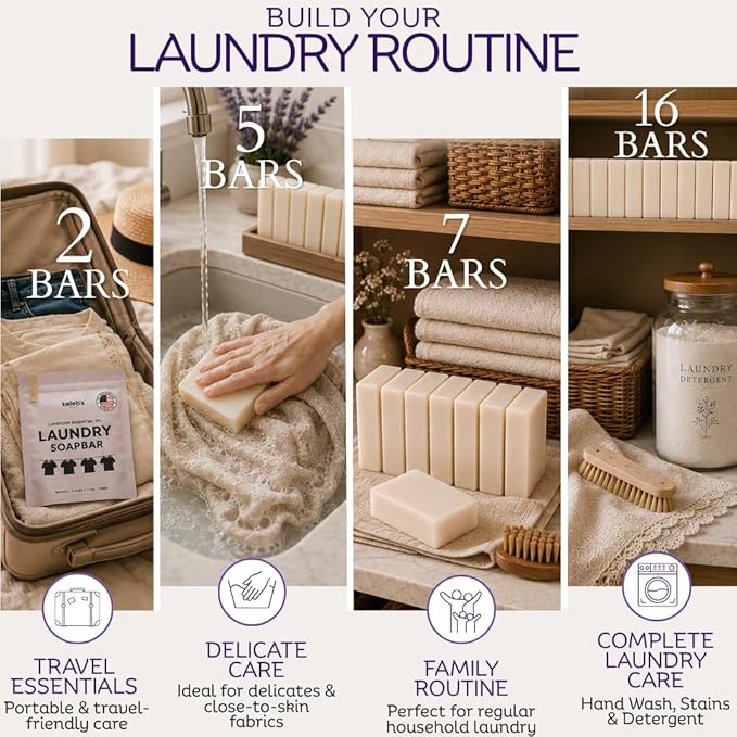 Organic Laundry Soap Bar with Lavender for Sensitive Skin - Delicate Stain Remover Clothes, Underwear, Collar - 16 PCS