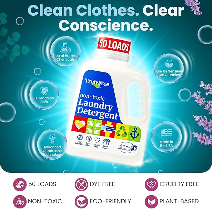 Truly Free Natural Laundry Detergent for Sensitive Skin | Eco Friendly, Plant Based, Baby Clothes Safe | Clean & Easy Powder to Liquid, 6 Pack Refill Detergent, NO Jug | Signature Scent, 300 Loads