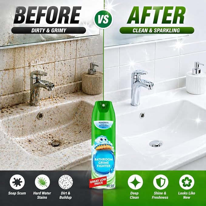 Bathroom Cleaner Spray, Foam Action Shower & Tub Cleaner, 20 oz, Multi Surface Cleaning Solution for Tiles, Sinks & Bathtubs, Fresh Scent