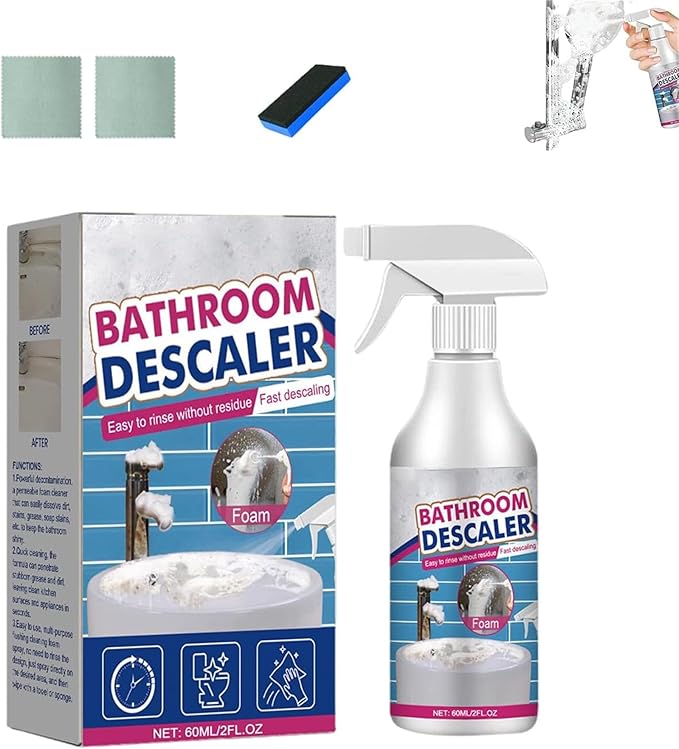 Bathroom Descaler Foam Cleaner, Stubborn Stains Cleaner Descaler Spray, for Bathtub, Toilet, Glass, Faucet, Sink, Powerful Stain & Limescale Remover, Fresh Scent (1PCS)