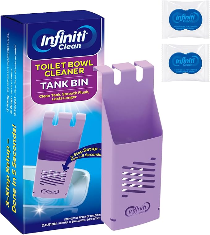 Toilet Tank Tablet Holder with Blue Toilet Bowl Tablets, 8.97 x 3.22 x 2.25 Inch Tablet Holder - Prevents Flapper Jams & Residue, Extends Life of Drop-In Cleaner Tablets (1+2)