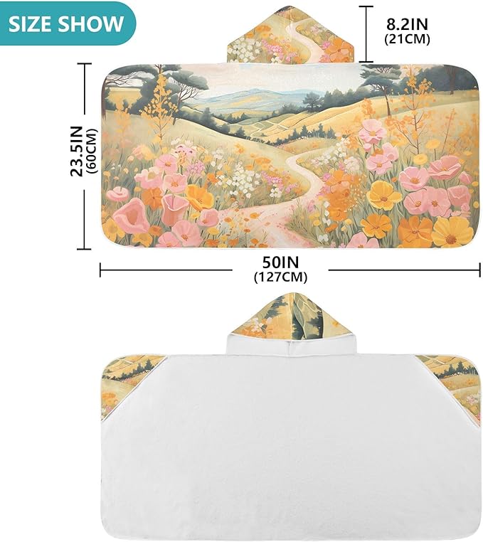 Hooded Towel for Kids Floral Path Painting Beach Wrap Bath Towels 50x23.5in