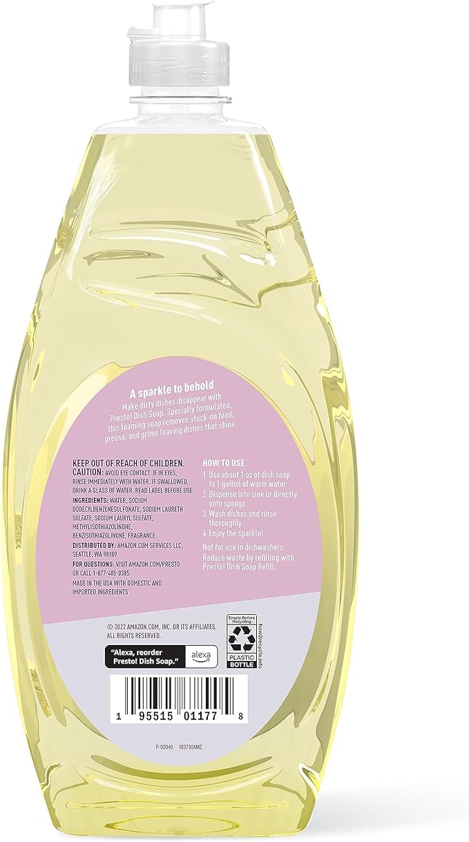 Amazon Brand - Presto! Liquid Dish Soap, Lavender Scent, Cuts Grease & Grime, Concentrated Formula, 30 fl oz, Pack of 2