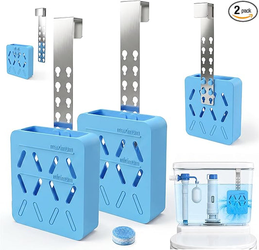 2Pcs Toilet Tank Tablet Holder, Adjustable Silicone Toilet Tablet Holder for Inside Tank, Toilet Bowl Cleaner Holder, Toilet Tank Cleaner Caddy Basket, Helps Reduce Residue Buildup & Flapper Jams Blue