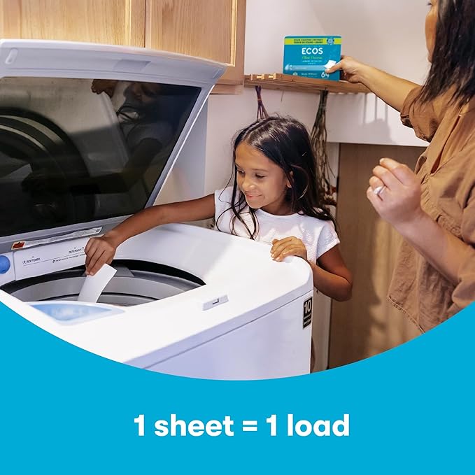 ECOS Laundry Detergent Sheets Vegan, No Plastic Jug, No Mess, Liquid Free - Hypoallergenic, Plant Powered Laundry Detergent Sheet - Magnolia & Lily - 64 Count (Pack of 1)
