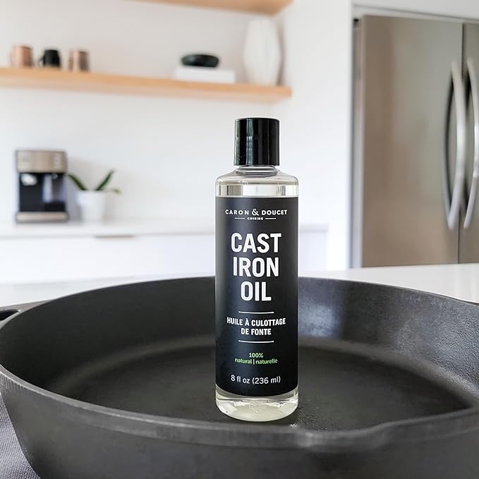 CARON & DOUCET - Cast Iron Seasoning & Cleaning Oil | 100% Plant-Based & Food Grade! | Best for Seasoning, Restoring, Curing and Care (8oz)