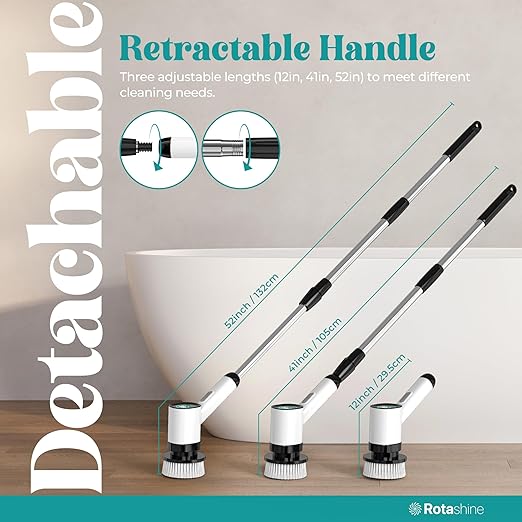 Electric Spin Scrubber - Electric Scrubber for Cleaning with 7 Replaceable Heads - Full-Body Waterproof Tub Scrubber with Long Handle - Electric Brush Cleaner for Bathroom