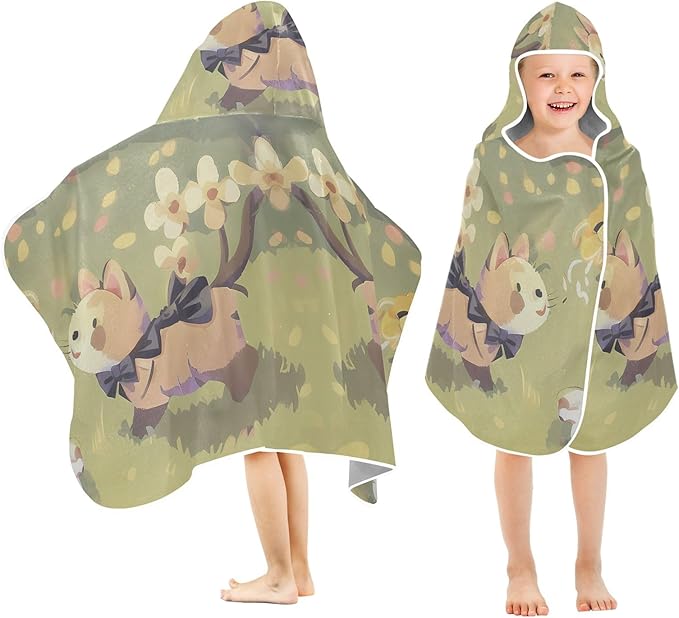 Hooded Towel for Kids Forest Kitten Beach Wrap Bath Towels 50x23.5in
