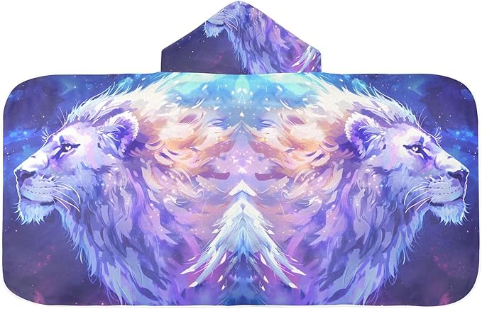 Hooded Towel for Kids Comic Style Purple Lion Beach Wrap Bath Towels 50x23.5in