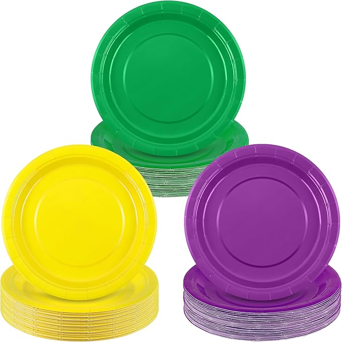 Kochorie 60 Pieces Mardi Gras Disposable Paper Plates 9 Inch Heavy Duty Dinner Plates, Solid Color, Carnival Table Decorations Mardi Gras Party Supplies for Birthdays, Weddings, Daily Use