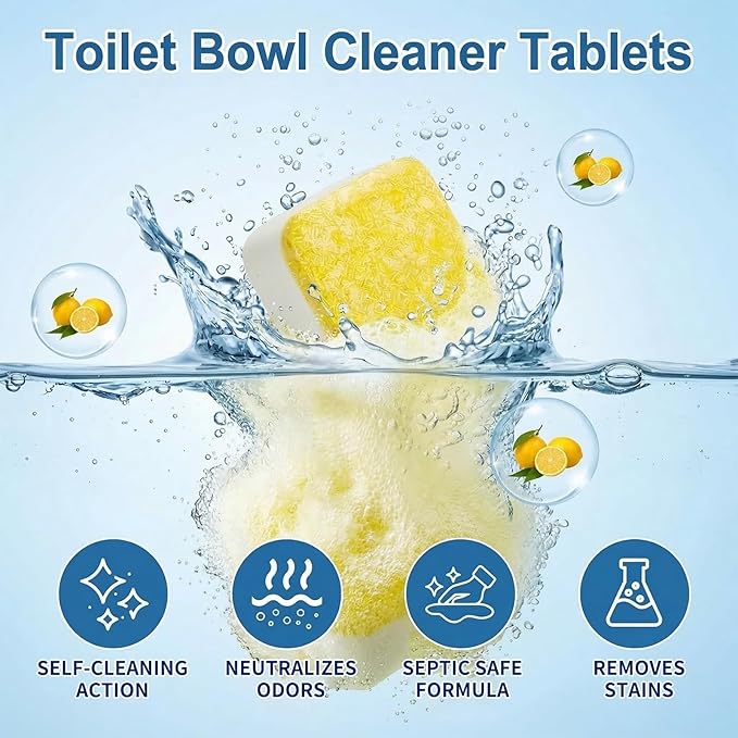 Toilet Bowl Cleaner Tablets – Deodorizer & Septic Safe, Odor Eliminator, Stain Remover for Long-Lasting Freshness – Fresh Lemon Scent 24 Pack