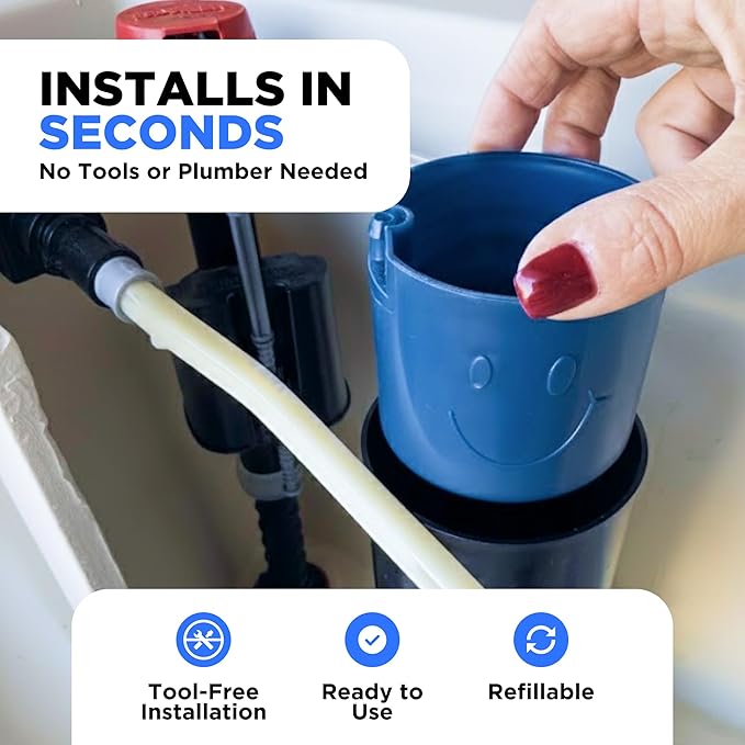 Happy Toilet Cleaner Deuce - Compatible w Kohler Toilets & Canister Flushing Systems - Automatic Toilet Bowl Cleaner 5-Pack - Easy to Install Toilet Tablet Holder, Self-Cleaning Toilet System