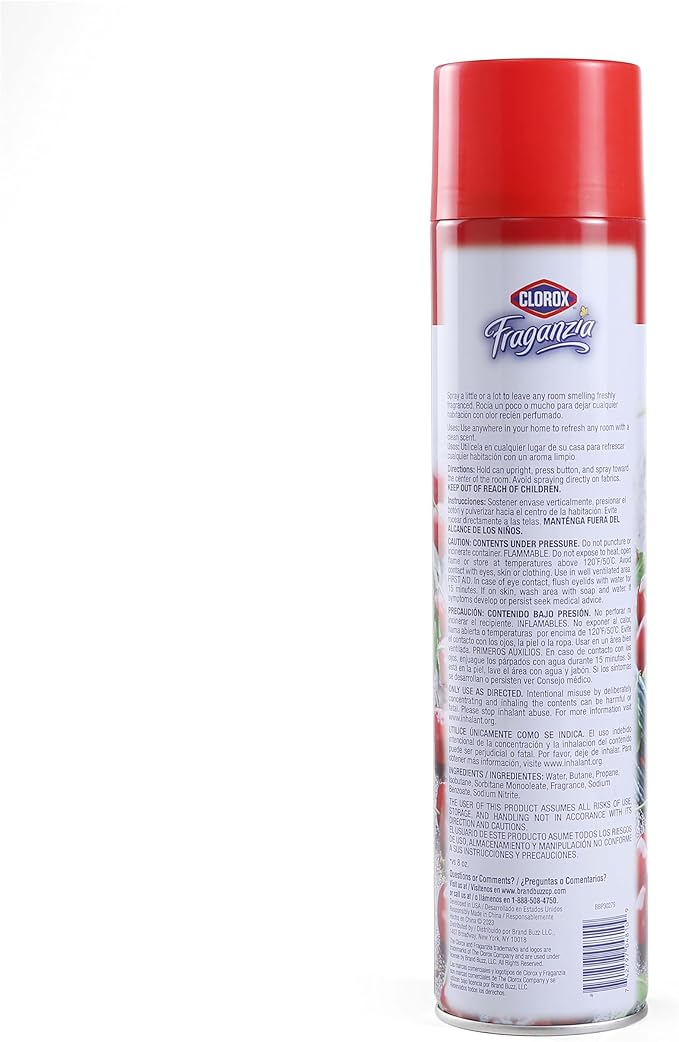 Clorox Fraganzia Aerosol Air Freshener Spray in Cherry Burst Scent - Long-Lasting Odor Eliminator and Room Freshener for Home, Bathroom, Bedroom, and Kitchen, 20 oz Bonus Size