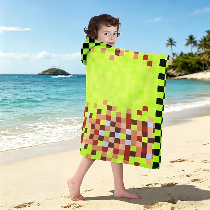 Hooded Towels for Kids - Superfine Fiber Game Theme Toddler Hood Bath Towels Beach Hooded Poncho Absorbent Pool Toddler Swim Bath Wrap for Boys & Girls 3-10 Years Beach Essentials, 60*35 inches