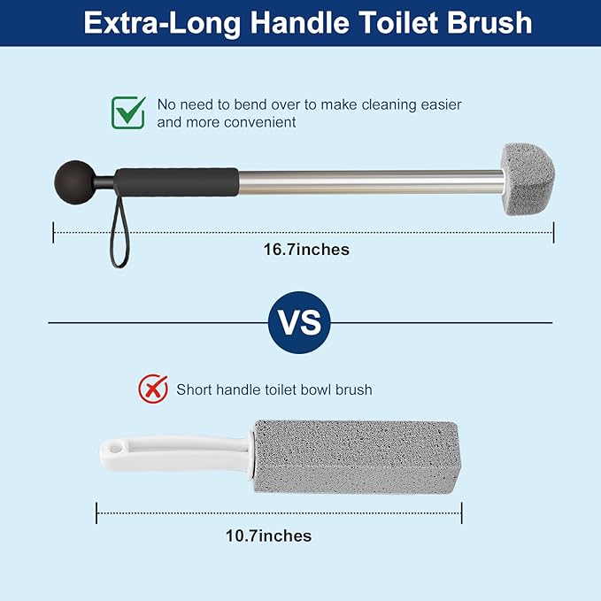 Toilet Pumice Stone with Handle, 16.14 Inch Pumice Stone Toilet Bowl Cleaner with 4 Pumice Stones ＆ 6 Sponge Toilet Cleaning Heads, Wall Mounted Toilet Cleaner Compact Toilet Bowl Brush Scrubber