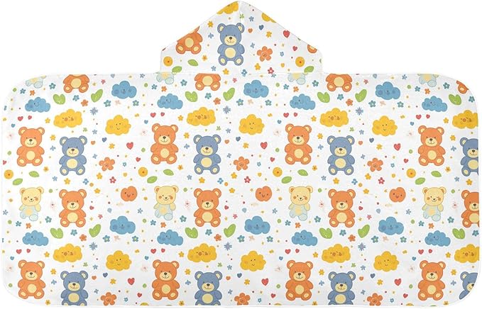 Kids Beach Towel Cartoon Bear Colorful Cute Hooded Beach Bath Towel Absorbent Kids Bath Towels with Hood