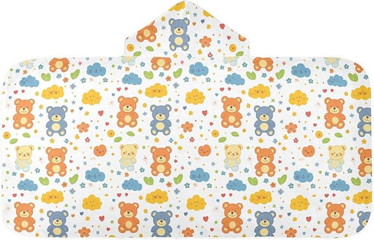 Kids Beach Towel Cartoon Bear Colorful Cute Hooded Beach Bath Towel Absorbent Kids Bath Towels with Hood