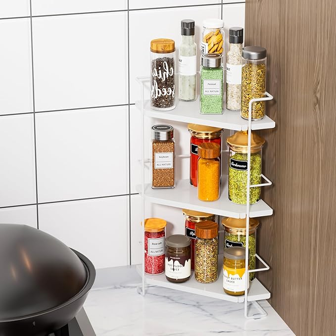 BOIVSHI 3-Tier Bathroom Countertop Organizer, Bathroom Organizers and Storage for Bathroom, Kitchen Counter, Corner Storage Shelf for Bedroom Storage Makeup Skincare Perfume (White)