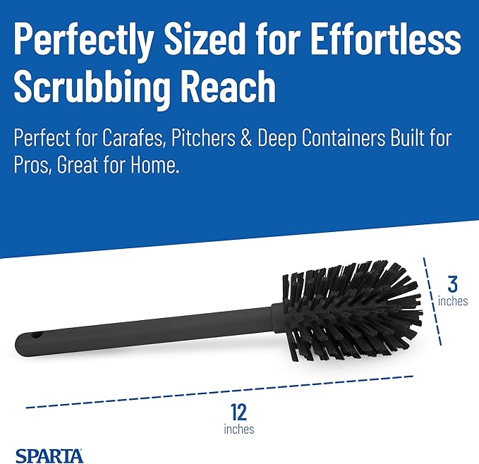 SPARTA 12 Inch Bottle Brush with Polyester Bristles and Plastic Handle, Color Coded, Large Round Head Cleaner for Bottles Jars and Food Service Equipment, Black