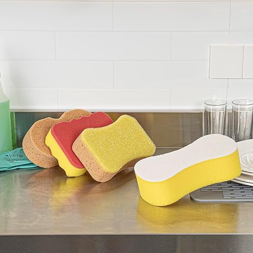 Restaurantware Sponge and Scouring Pad Combo 1 Count 7.7 x 4.9 x 2.1 Inches Plastic Multi-Surface Scrubber Flexible Cleaning Sponge for Commercial Kitchens