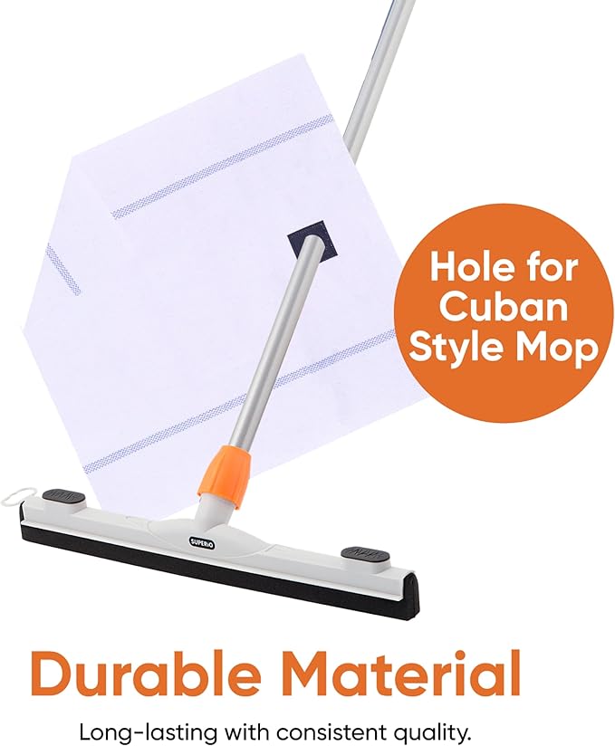 Superio White Squeegee Cloth with Hole for Cuban Style Mop, Israeli Spunja Cleaning Mop Towels- Kitchen Bathroom Tiles, Stone, Parquet Wood Floor Wash, 24 Pack