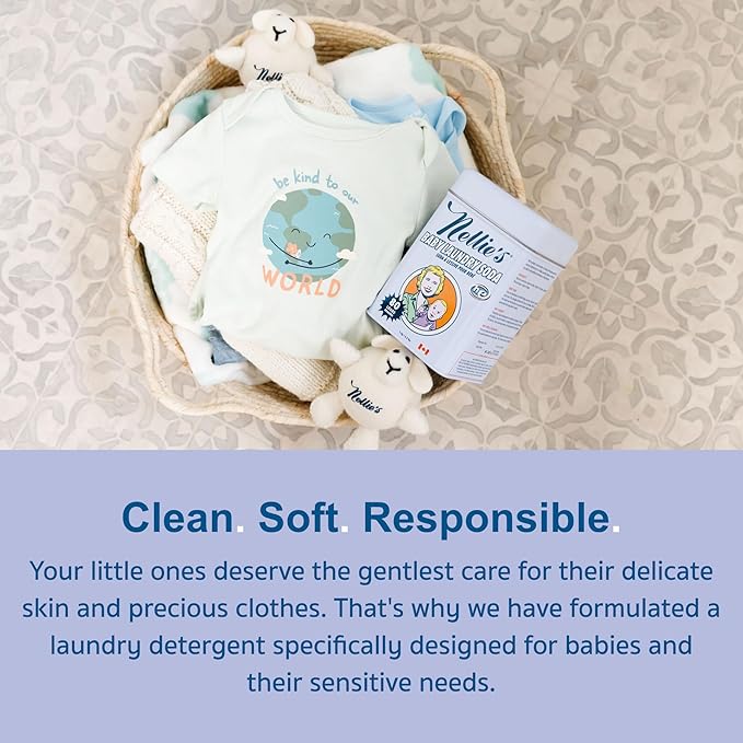 Nellie’s Baby Laundry Soda – Bulk Powdered Laundry Detergent for Infants’ Sensitive Skin – Fragrance-Free, Gentle, and Effective – 500 Loads - Made in Canada