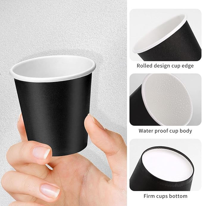 100 Pack 3 oz Bathroom Cups, Paper Cups, Mouthwash Cups, Small Paper Cups for Water, Juice,Candy Ideal for Halloween Party Bathroom and Office (Black)