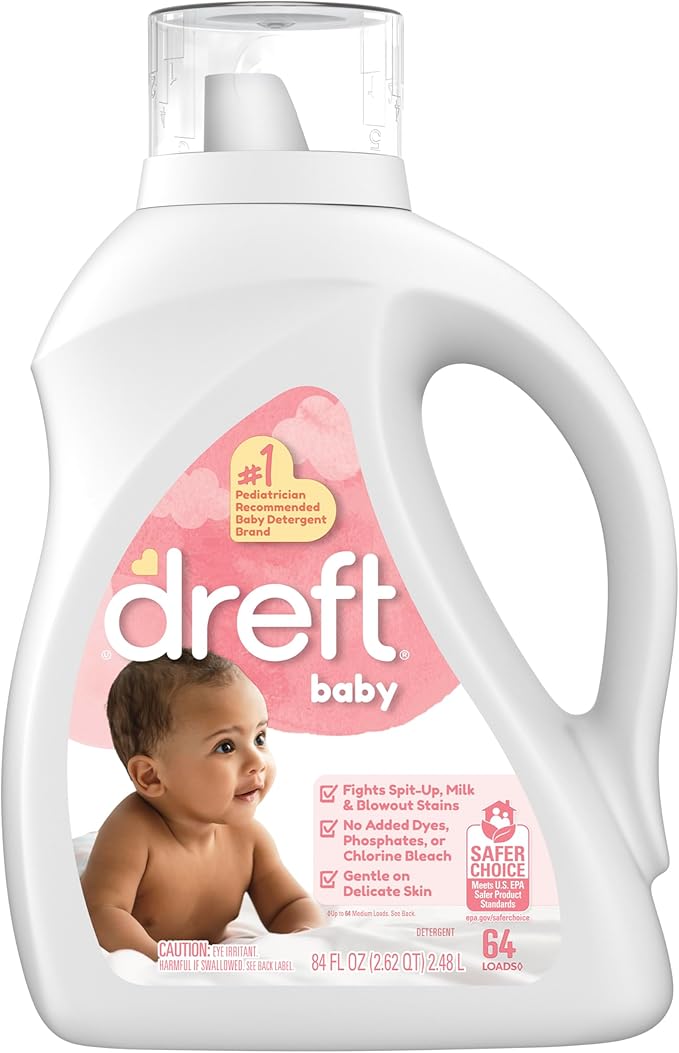 Dreft Baby Liquid Laundry Detergent, Gentle on Sensitive Skin Laundry Soap, 84 fl oz, 64 Loads (Packaging May Vary)