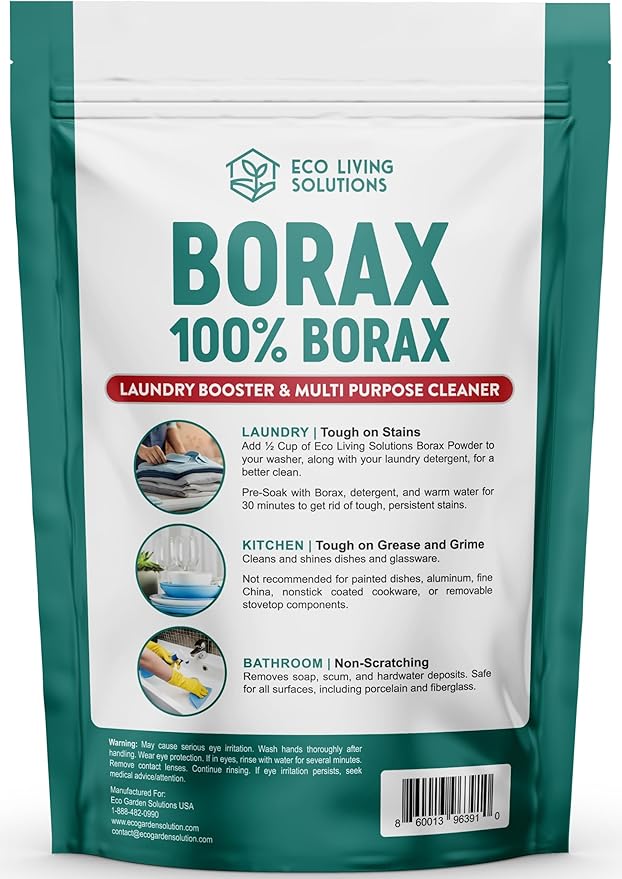 Eco Living Solutions - Borax Powder | Laundry Detergent Powder | Laundry Booster | Great Washing Machine Cleaner | Multi-Purpose Household Cleaner (12 oz)