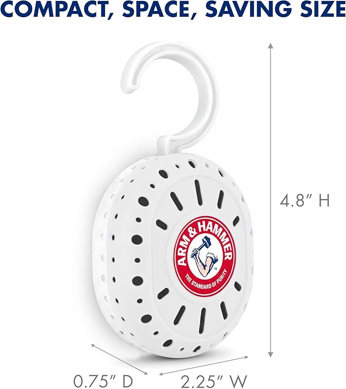 Arm & Hammer OdorBusterz ClosetMATE™, White Linen, 4 Count – Hanging Odor Absorber with Baking Soda, 360° Rotating Hook for Closets, Lockers & Storage Areas