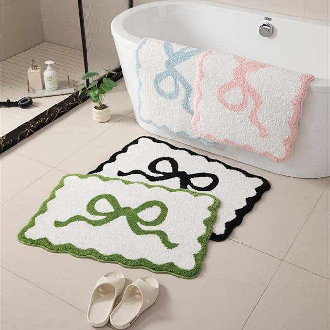 Black Scalloped Bathroom Mat 32x20, Soft Absorbent Bath Mats, Machine Washable Microfiber Floor Mats for Bathroom Tubs, Sinks and Showers