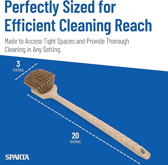 SPARTA 40501EC25 Plastic Large Scrub Brush, Kitchen Brush, Utility Brush With Long Handle For Cleaning, 20 Inches, Tan, (Pack of 6)