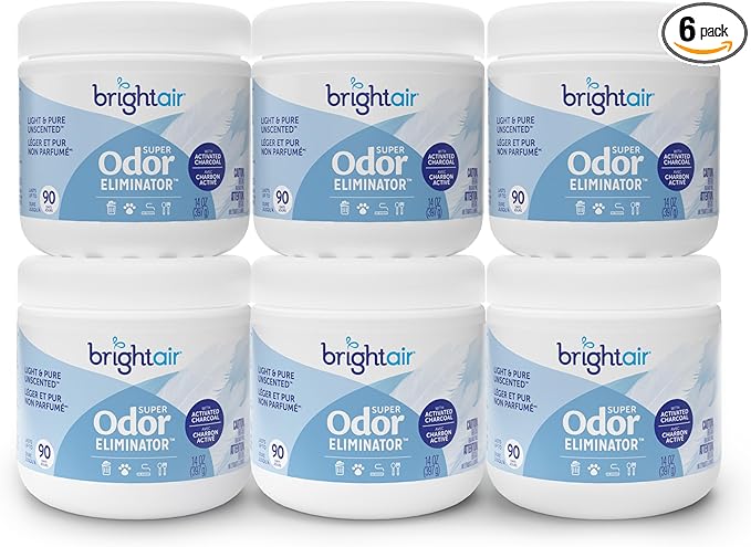 Bright Air 14 oz Odor Eliminator Gel, Light & Pure Unscented, Case of 6, Lasts up to 90 Days