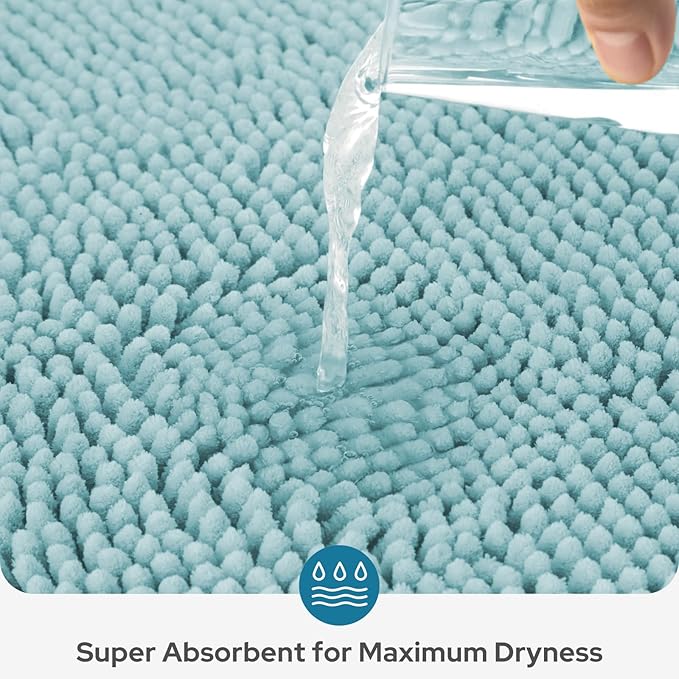 BYSURE Light Blue Bathroom Rugs Sets 3 Piece Non Slip Extra Absorbent Plush Chenille Soft Washable Bath Mats