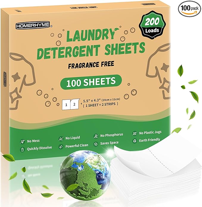 Laundry Detergent Sheets - 200 Loads Unscented Travel Laundry Detergent, Eco Friendly & Hypoallergenic Cloth Washing Detergent Soap Sheets, Suitable for Sensitive Skin