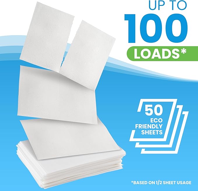 Laundry Detergent Sheets (100 Loads, 50 Sheet) Fragrance Free Unscented, Eco Earth Friendly Clean Breeze, Non Toxic People Safe, Washing Travel Supplies, Liquidless Pod Home Soap Washer